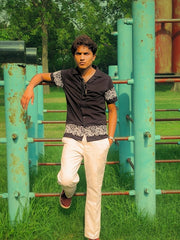 Pharaoh’s Noir – Black Old-Money Shirt with White Egyptian Textures