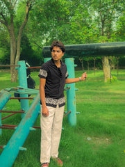 Pharaoh’s Noir – Black Old-Money Shirt with White Egyptian Textures